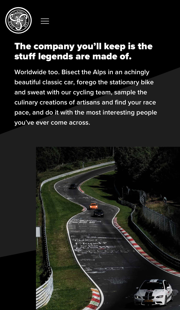 Mobile layout of about page on Classic Car Club’s website
