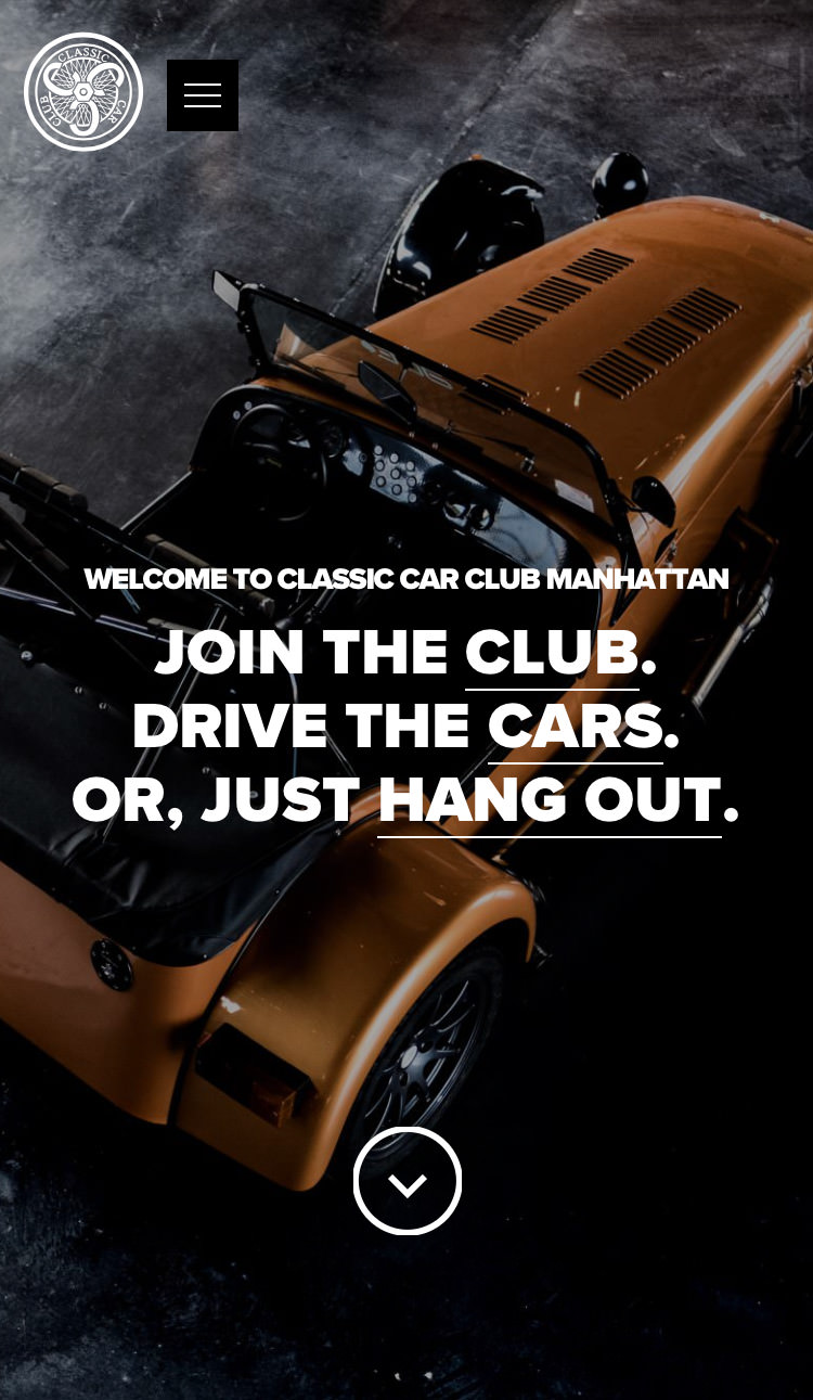 Mobile layout of home page on Classic Car Club’s website