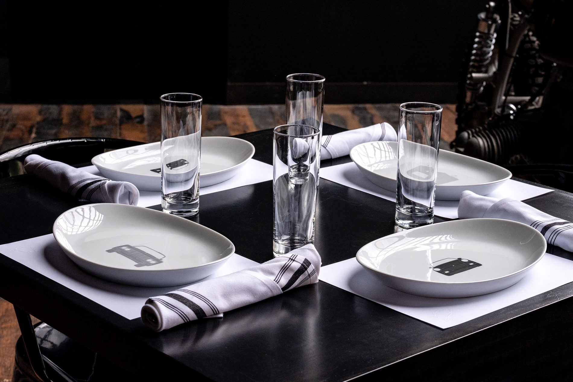 A table set with custom plates
