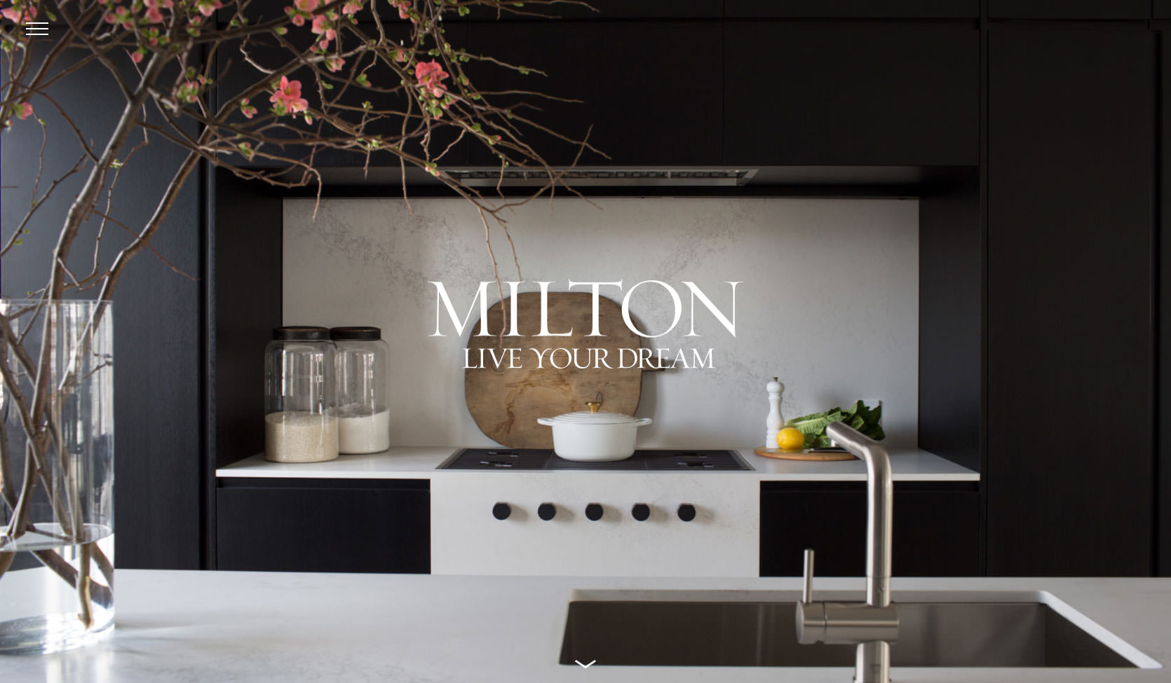 A screenshot from the top section of the Milton desktop homepage