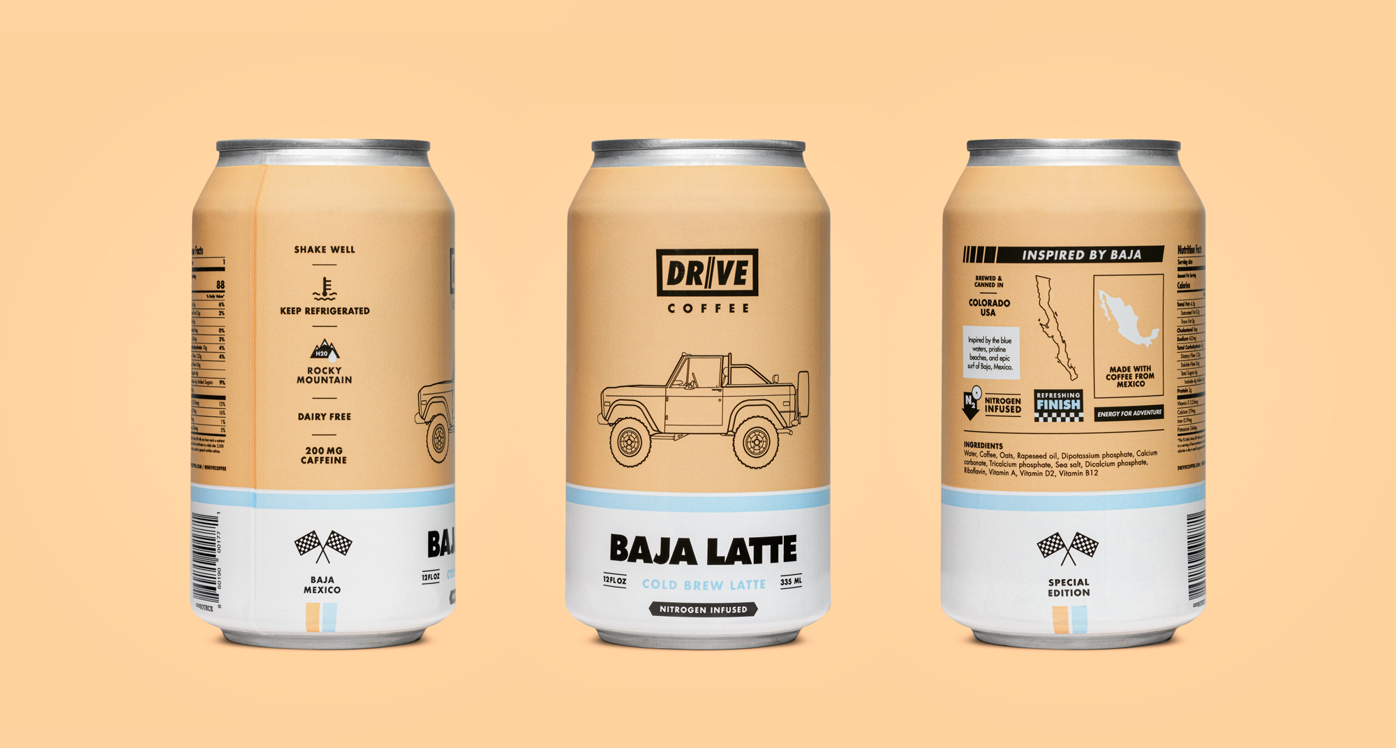 A photograph of each view of the Baja Drive Coffee Can