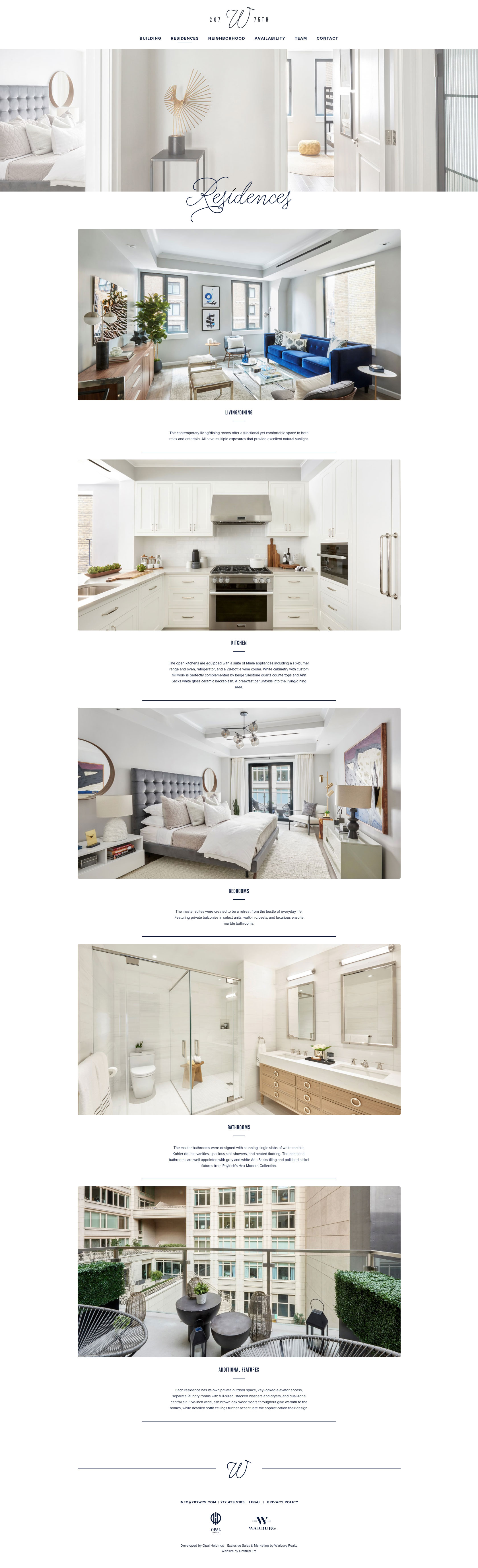 Desktop layout of 207 West 75th Street’s residences page