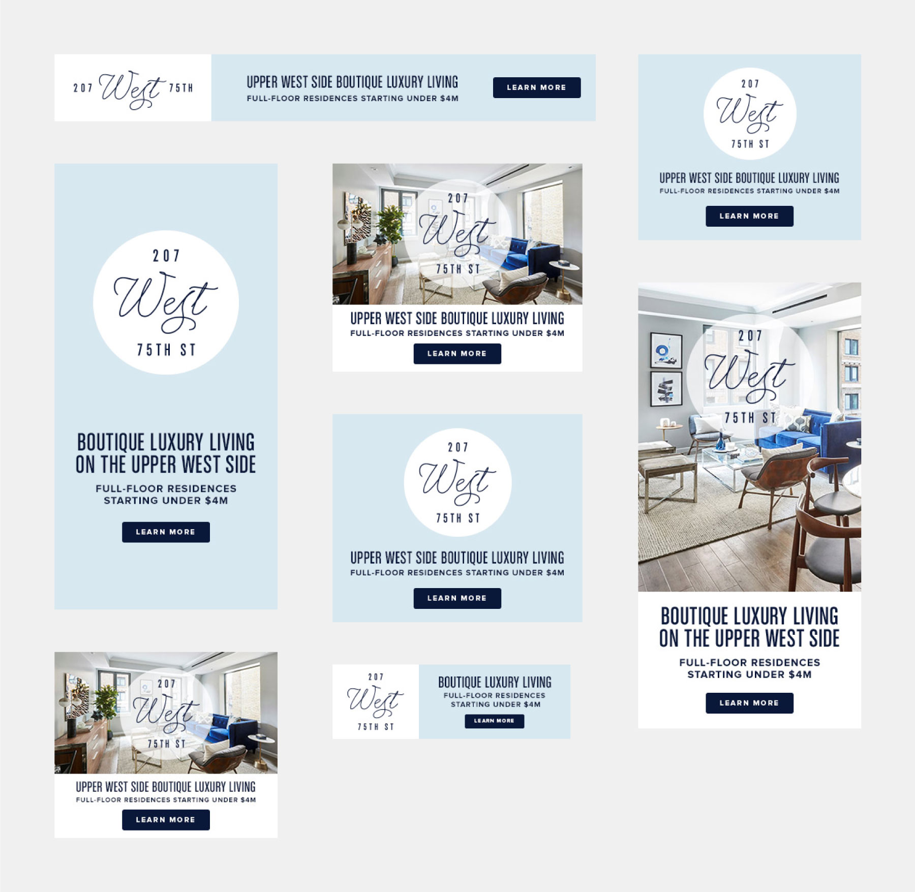 Various digital ad layouts for 207 West 75th Street