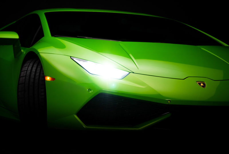 A cropped photo of a green Lamborghini hurracan