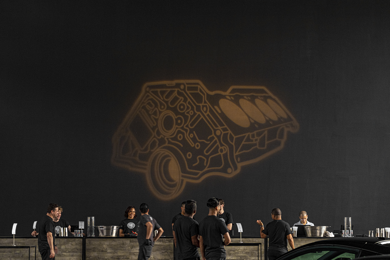 A projection on the wall of the gold engine.