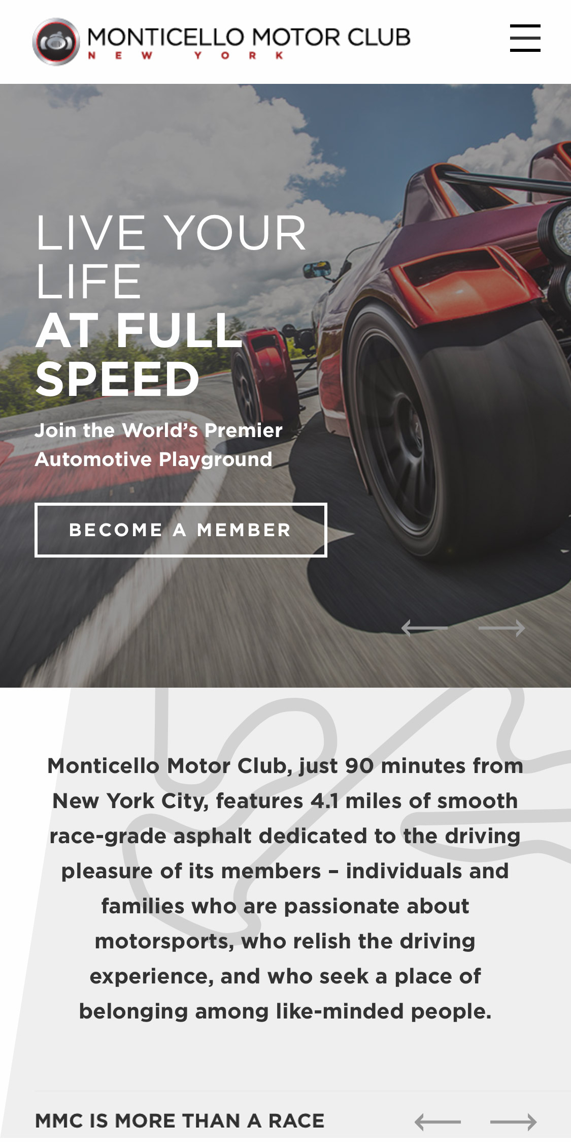 A screenshot of the MMC mobile website homepage