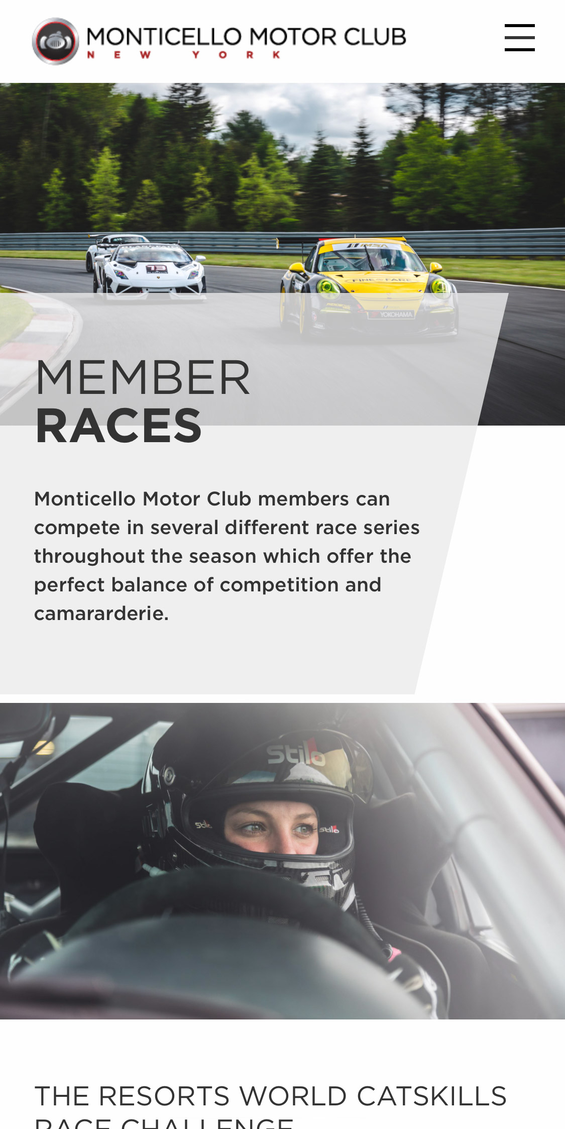 A screenshot of the MMC website mobile Member Races page, top section