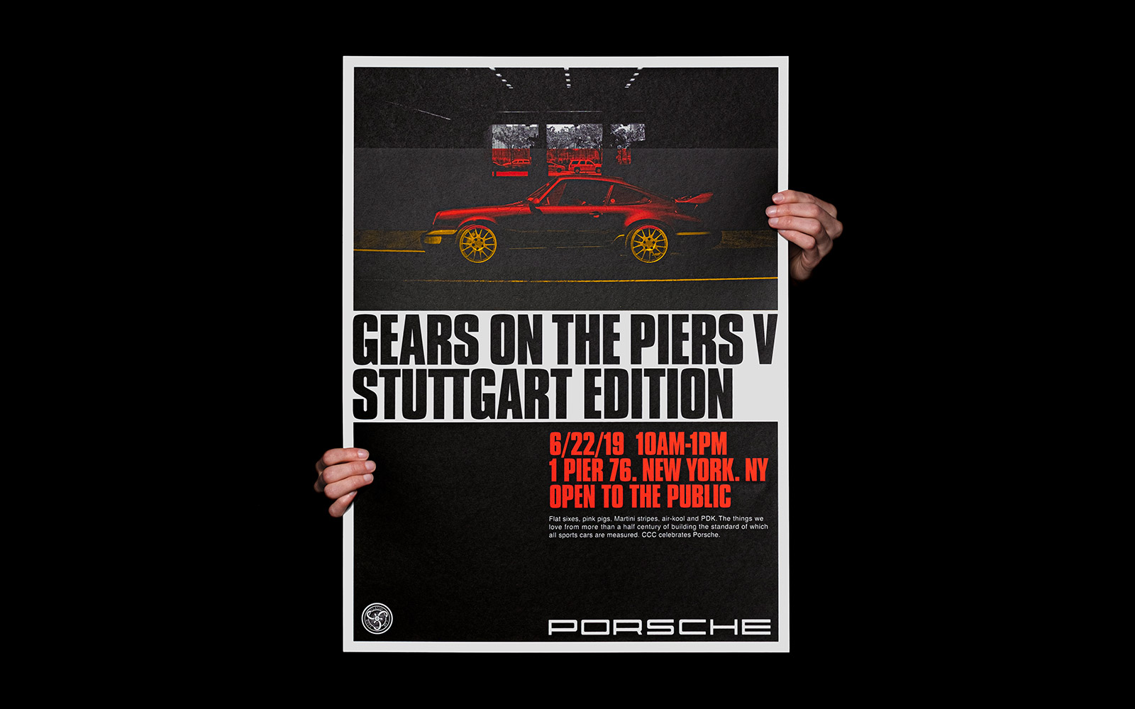 A photograph of the silk screened poster for Gears on the Pier 5: Stuttgart edition