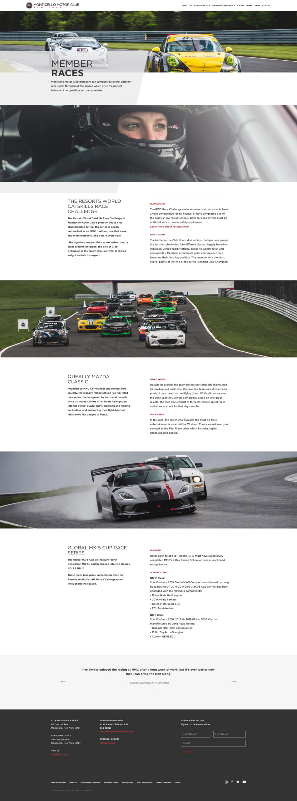 A screenshot of the MMC website Member Races page for desktop